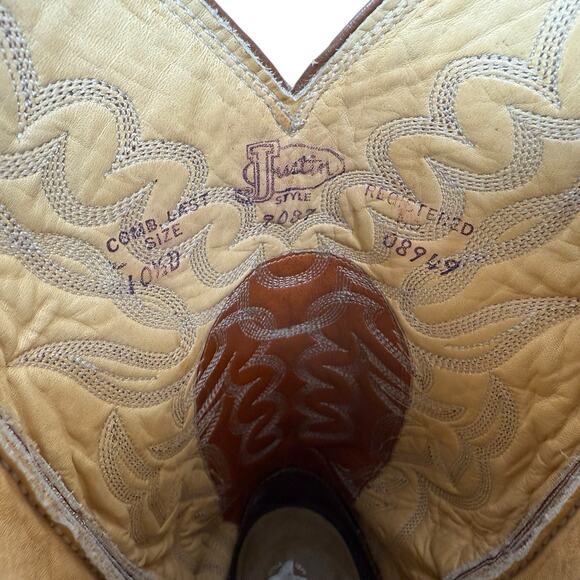 Justin Cowboy Western Boots Vintage Lizard Men’s 10.5 D Orange Camel Tan Leather - Picture 11 of 12